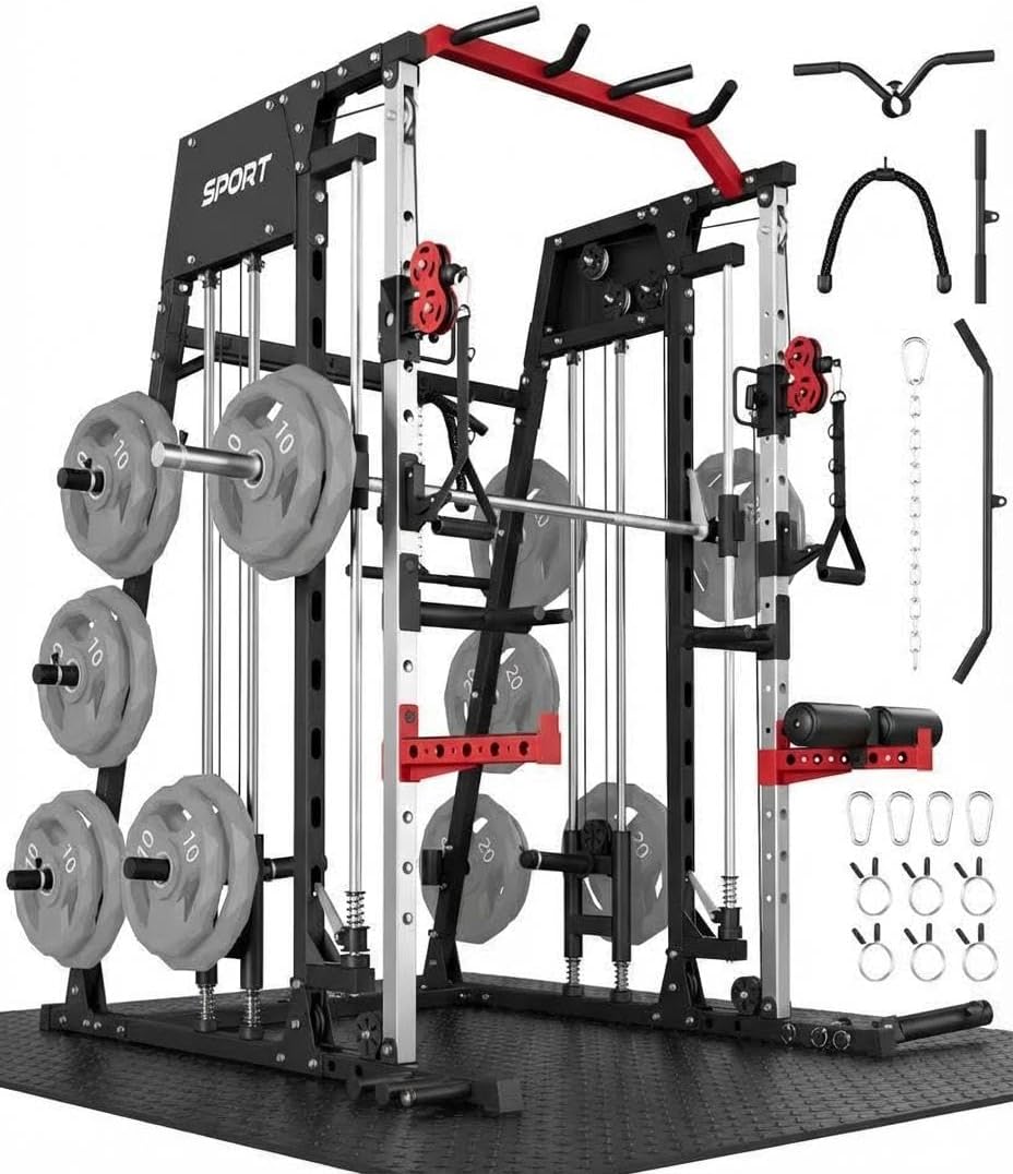 2200LB Smith Machine Power Cage Dual Pulley Full Body Gym