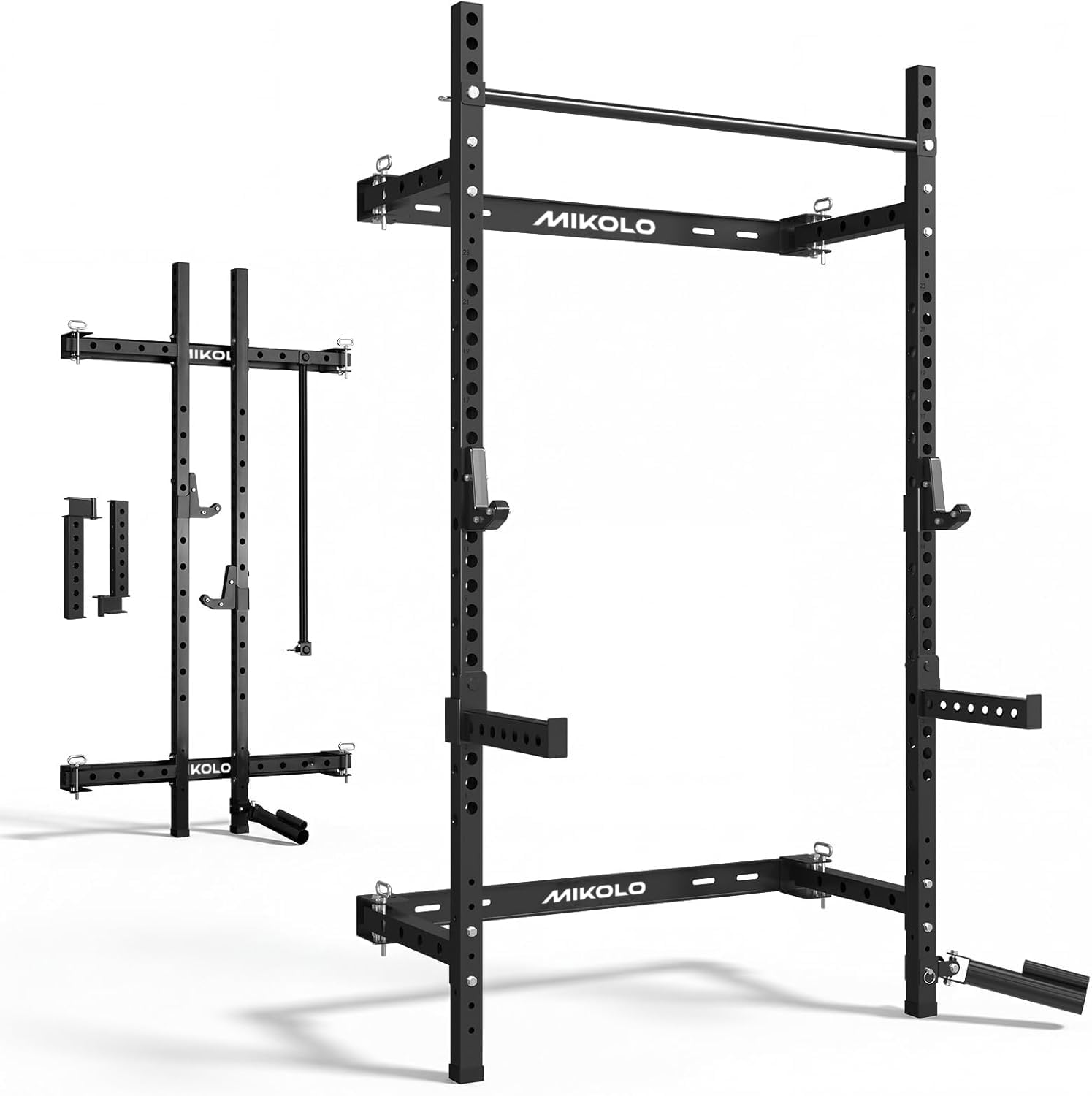 Space Saving Folding Wall Squat Rack 1000lb with Pull Up Attachments