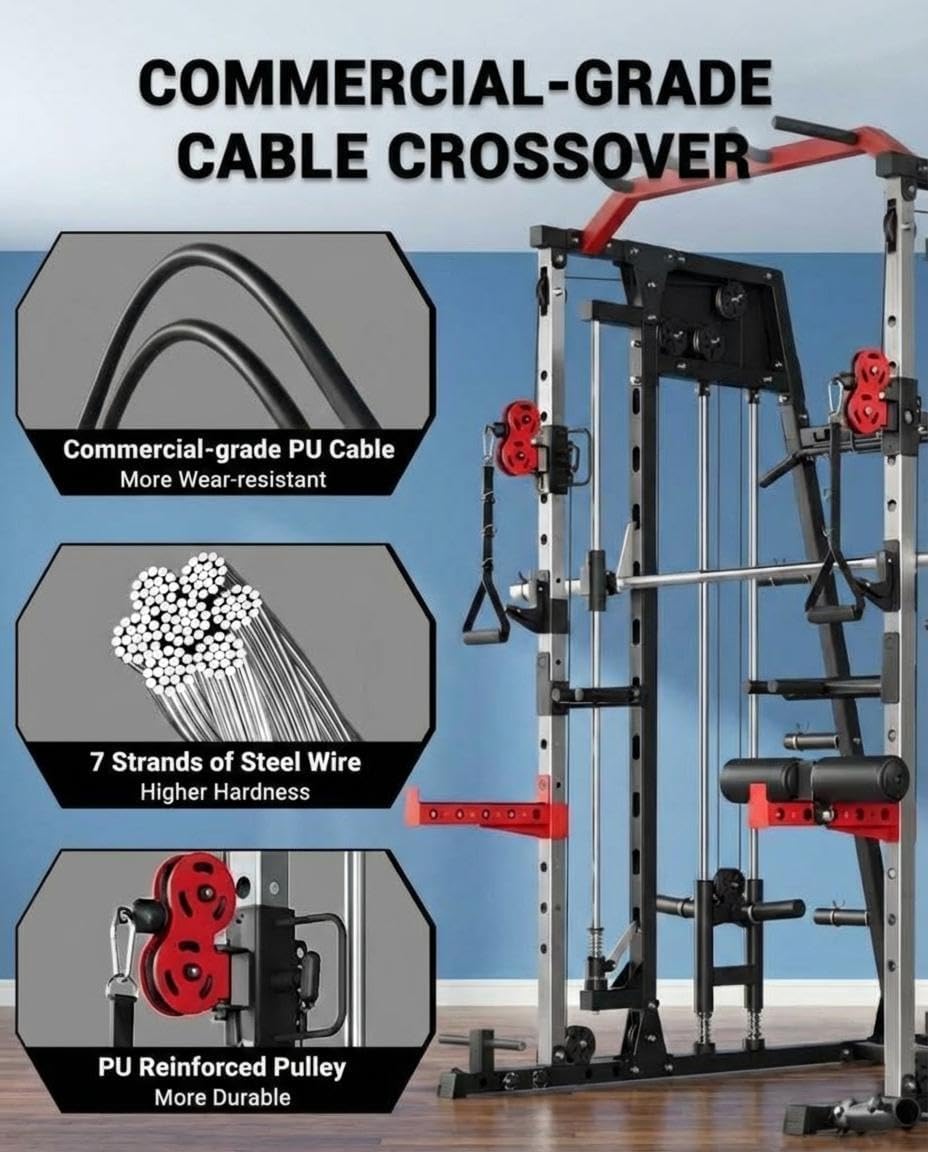2200LB Smith Machine Power Cage Dual Pulley Full Body Gym