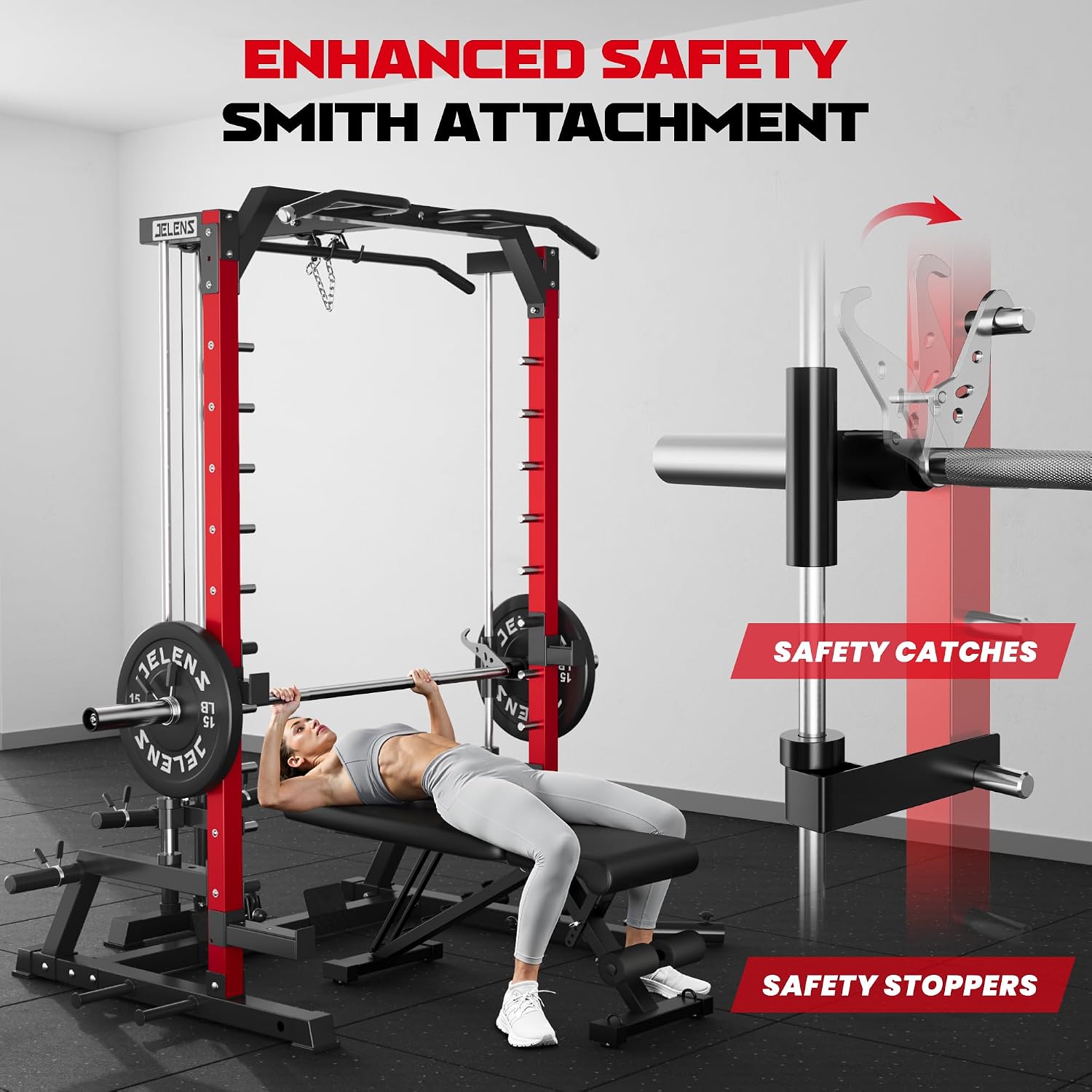 2000LBS Multi-Function Smith Machine LAT Pulldown Squat Rack