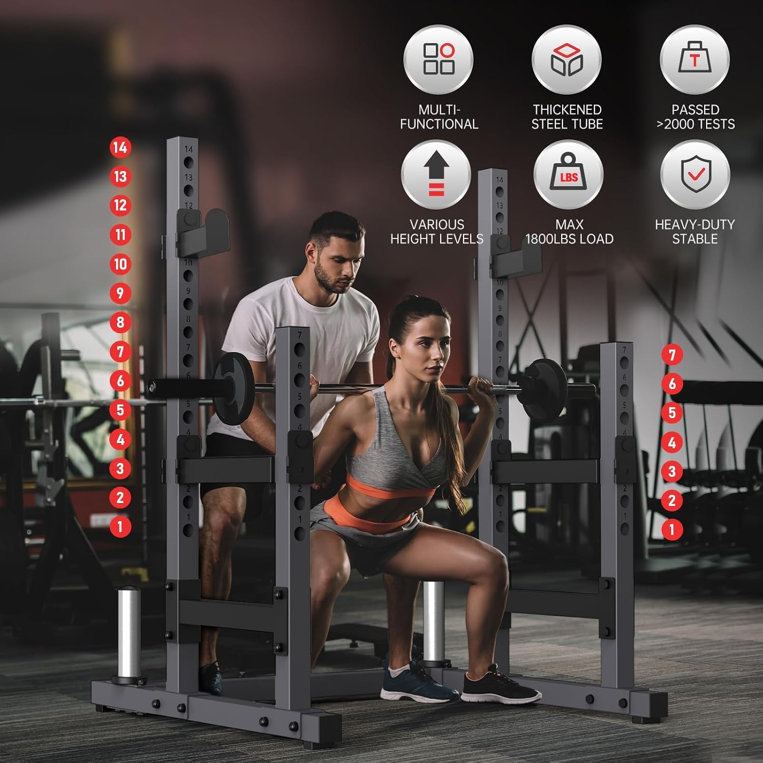 Heavy Duty 1800LBS Multifunctional Squat Power Rack Home Gym