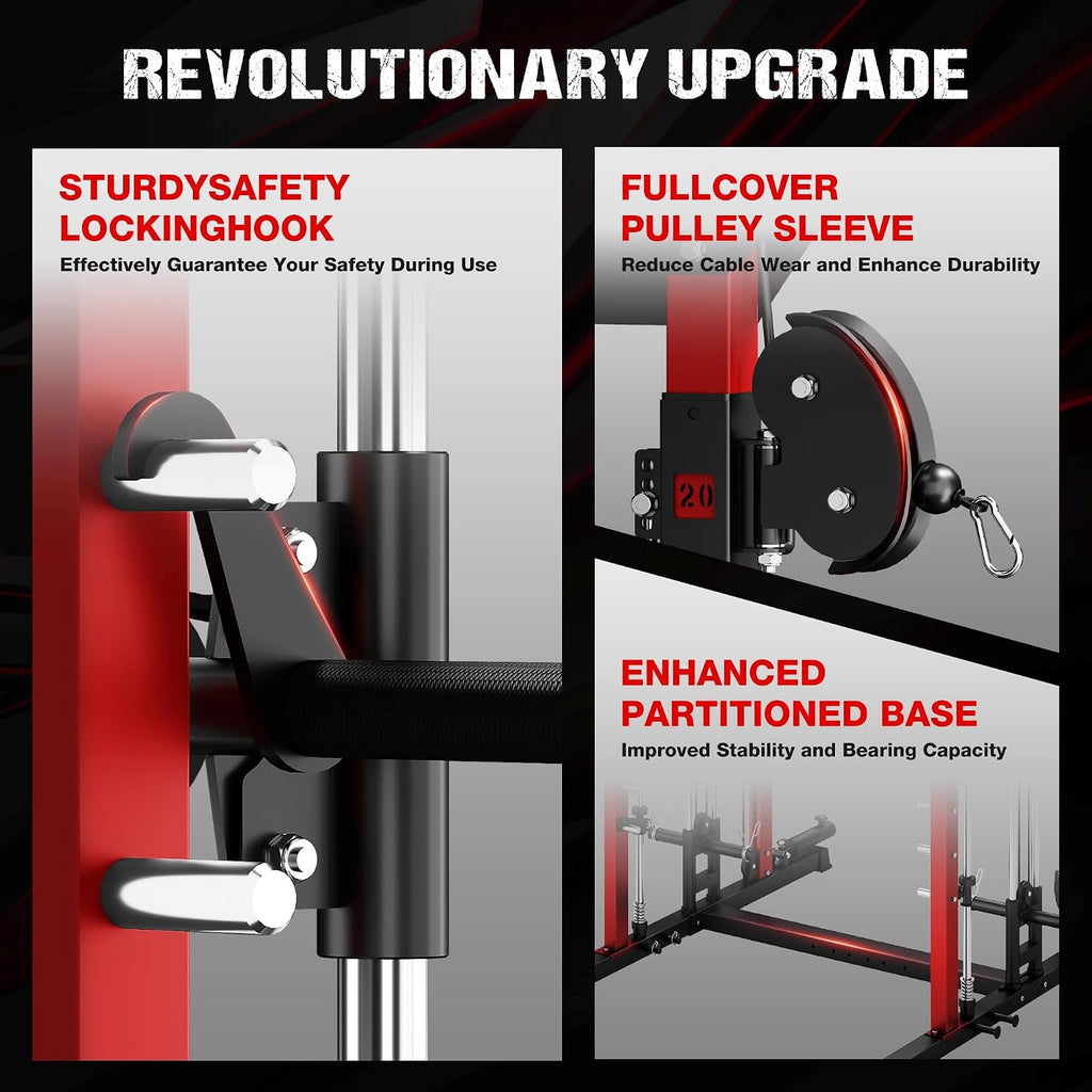 2000LBS Multi-Function Smith Machine Dual Pulley Gym Cage