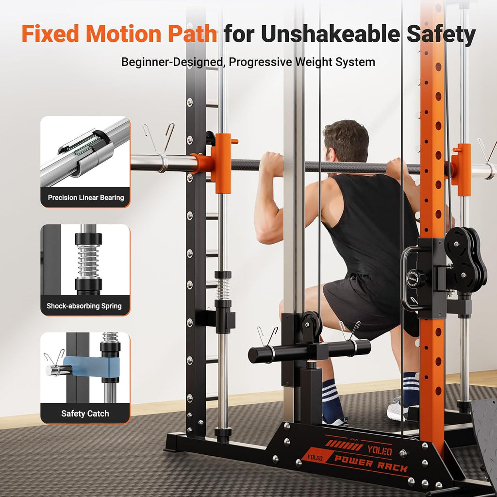 Multi-Function Smith Machine Power Cage Dual Pulley Home Gym Rack