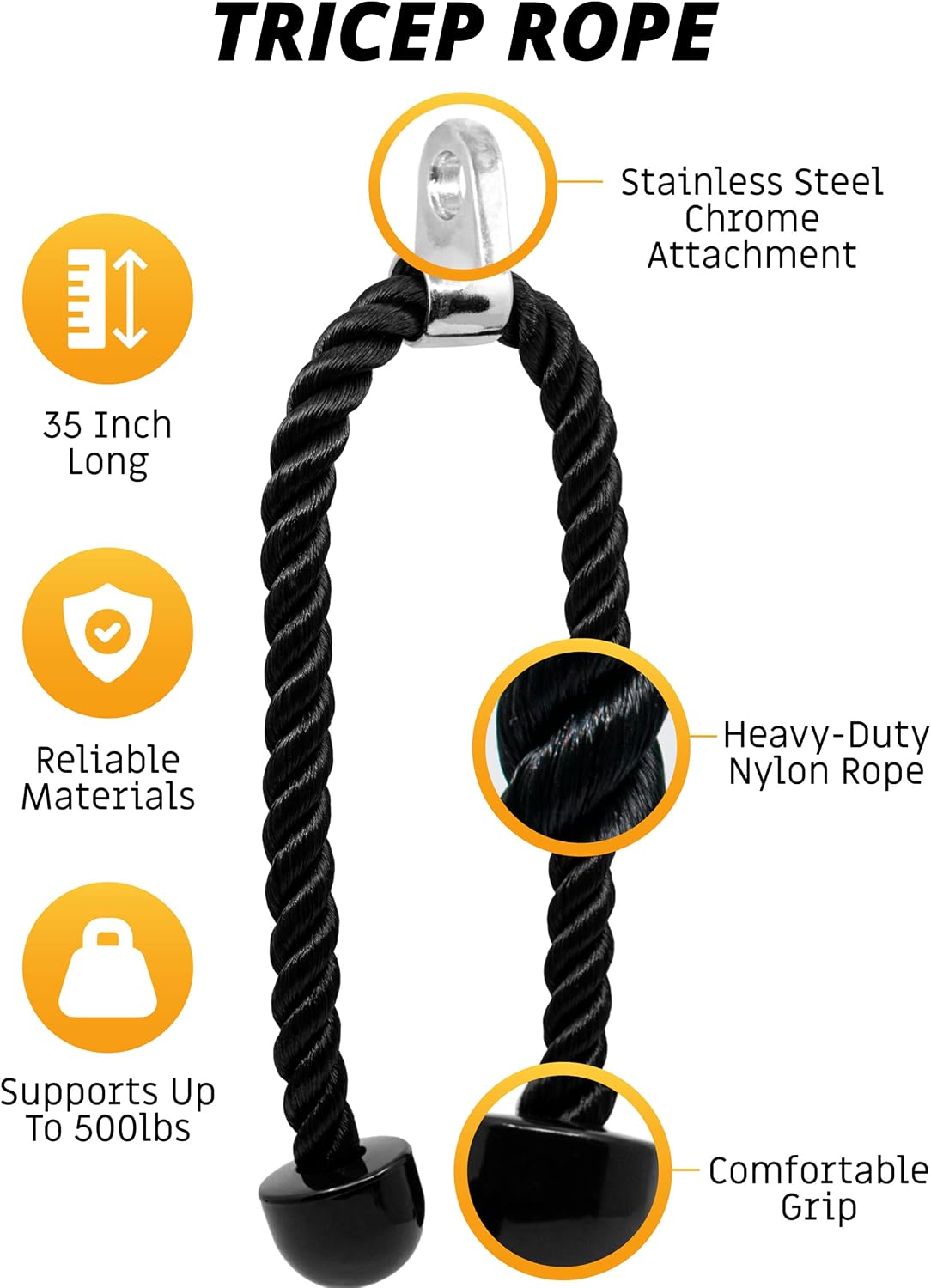 35 Inch Tricep Rope Pull Down Cable Gym Attachment
