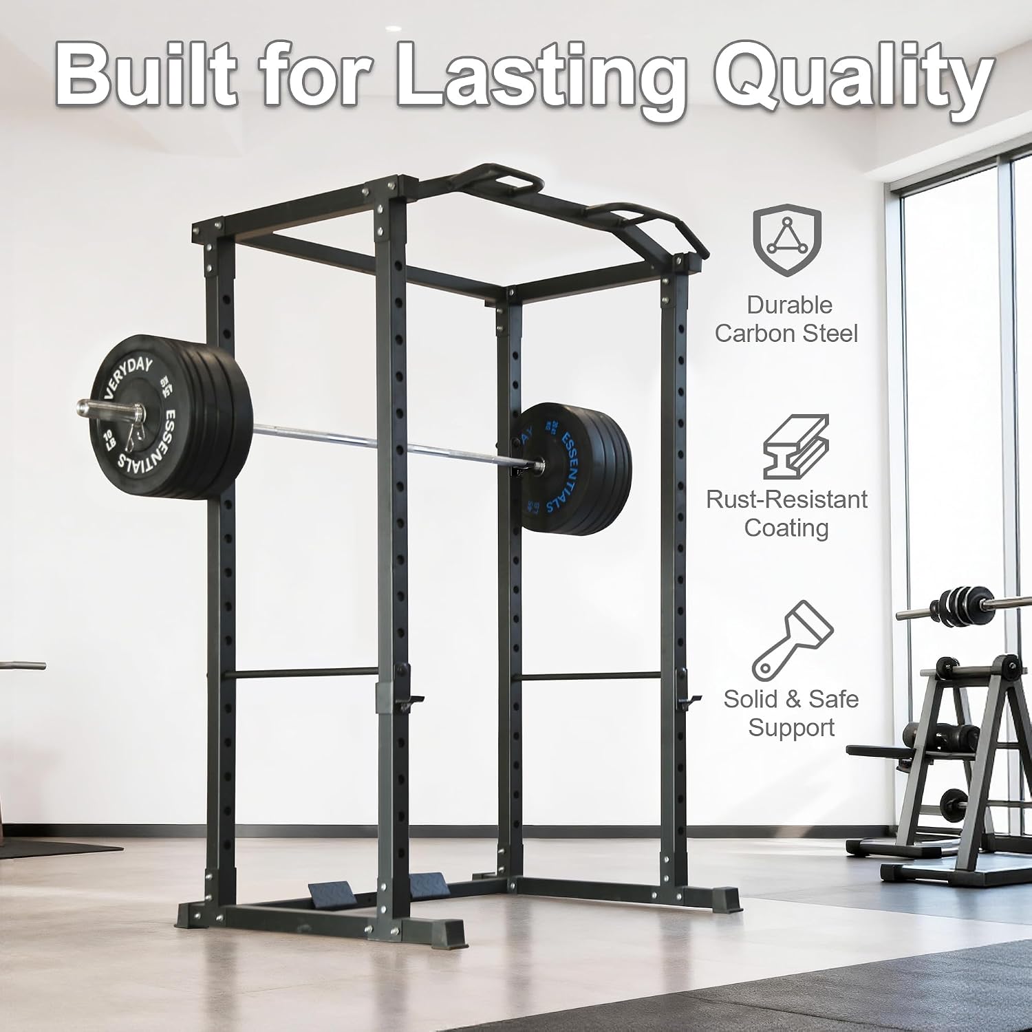 Multi-Spec Power Cage Squat Rack with J-Hooks Safety Straps Accessories