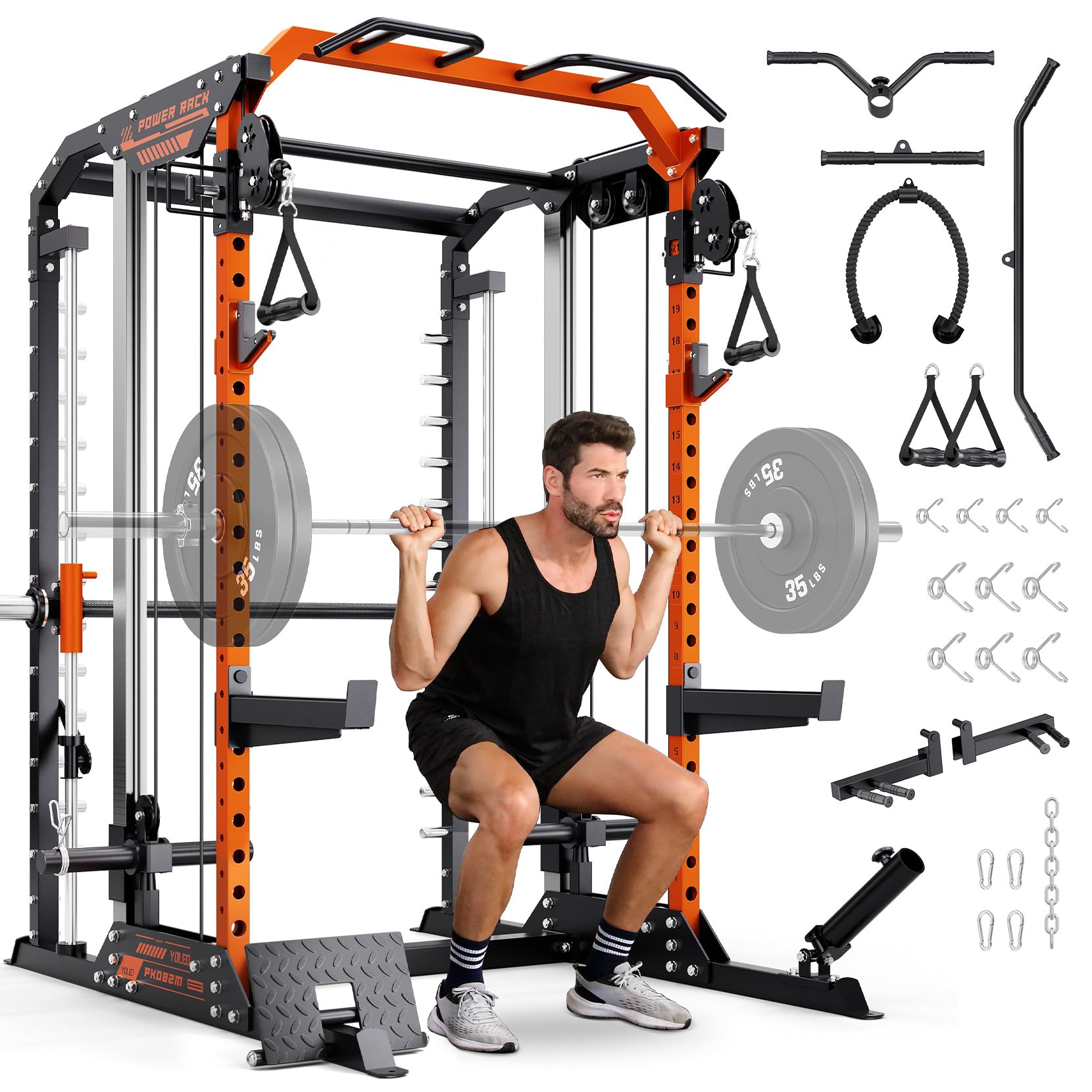 Multi-Function Smith Machine Power Cage Dual Pulley Home Gym Rack