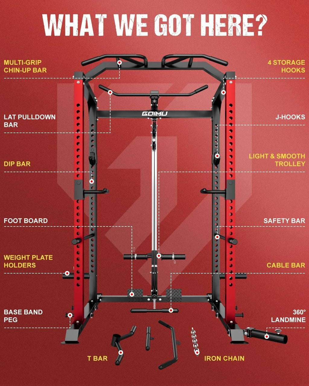 2000LBS Multi-Function Power Cage with LAT Pulldown Attachments