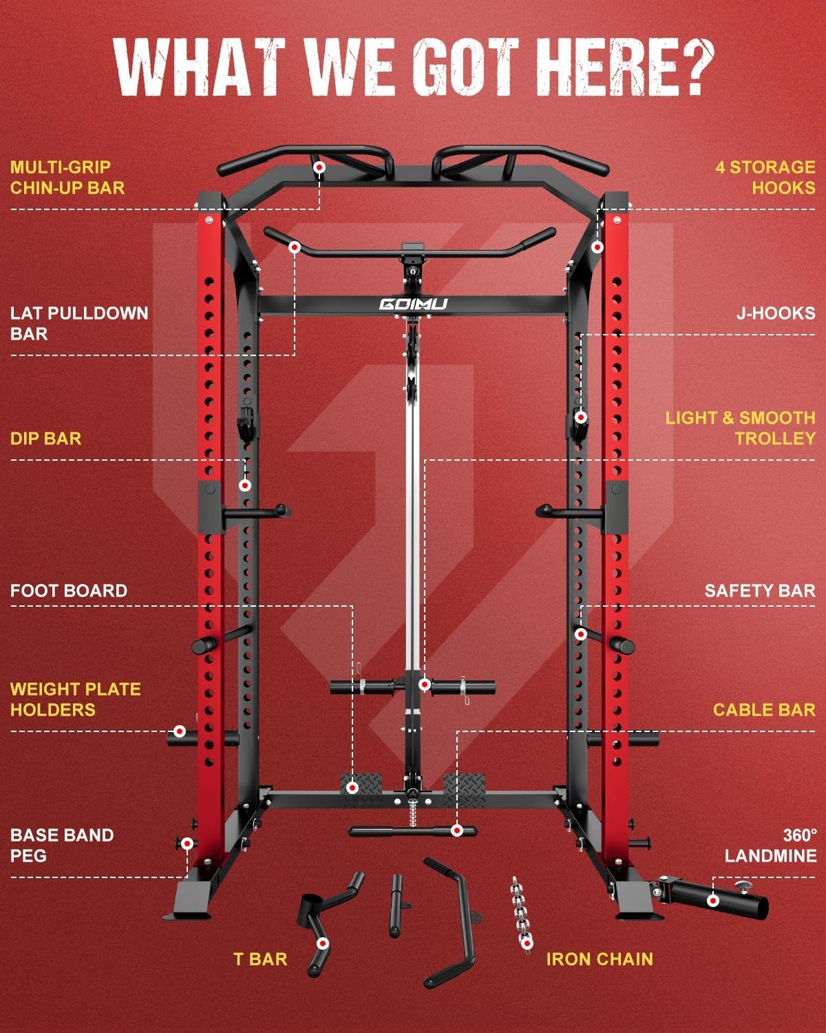 2000LBS Multi-Function Power Cage with LAT Pulldown Attachments