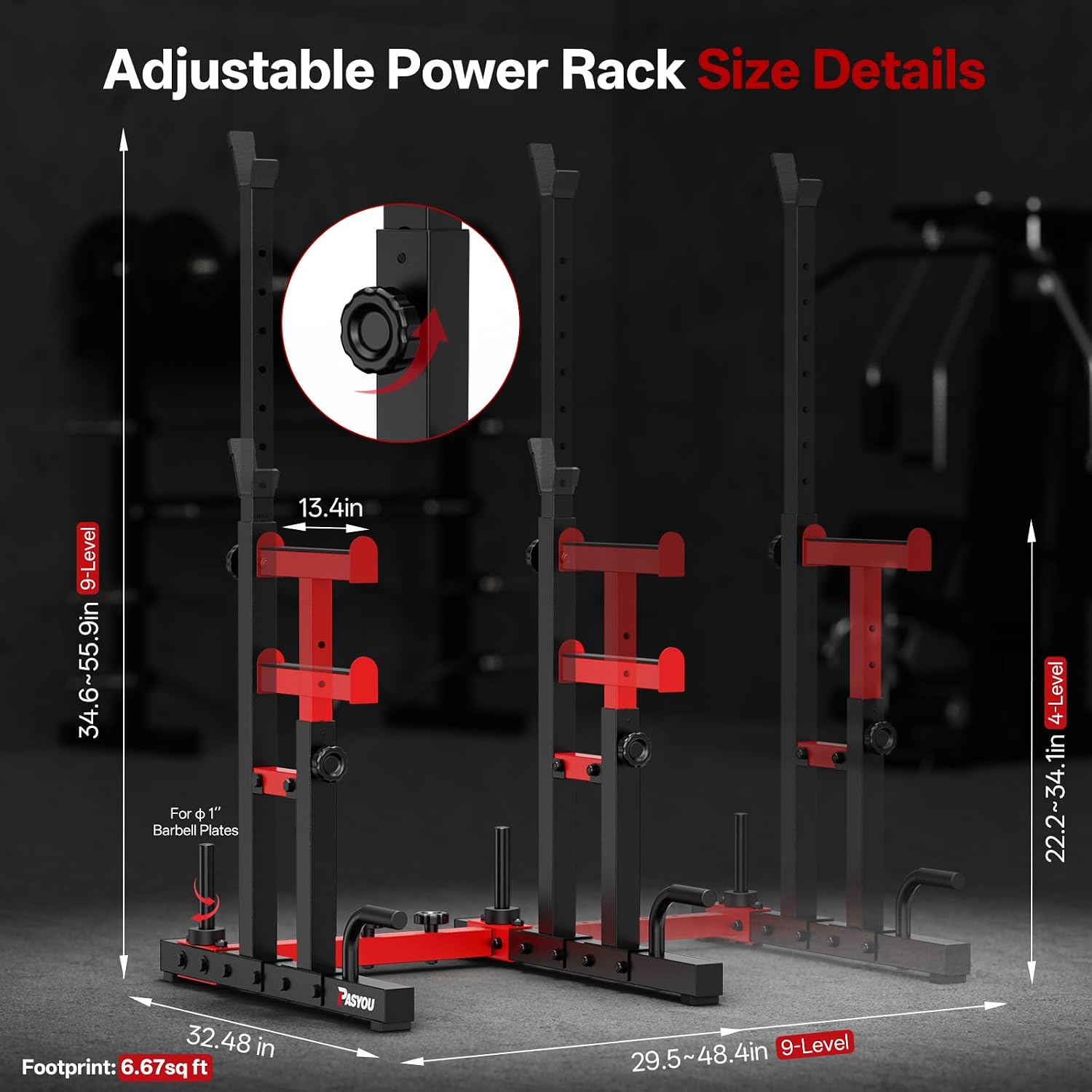 Adjustable 1200LBS Power Rack Home Gym Strength Training Stand