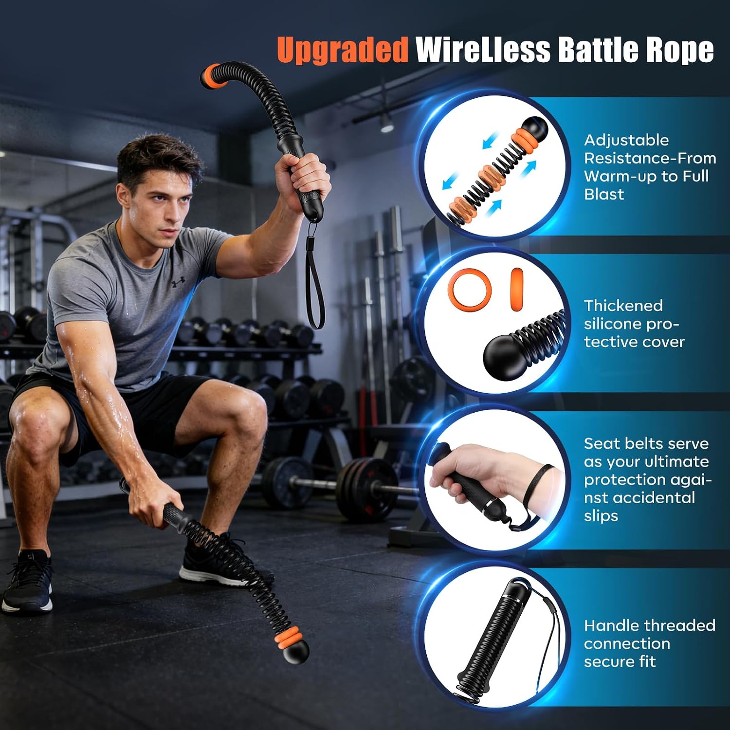 Adjustable Resistance Cordless Battle Rope Home Training Gear