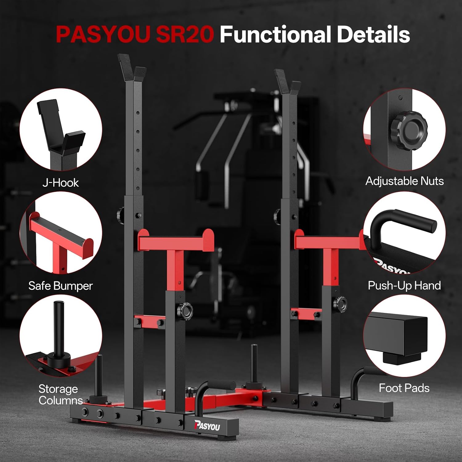 Adjustable 1200LBS Power Rack Home Gym Strength Training Stand