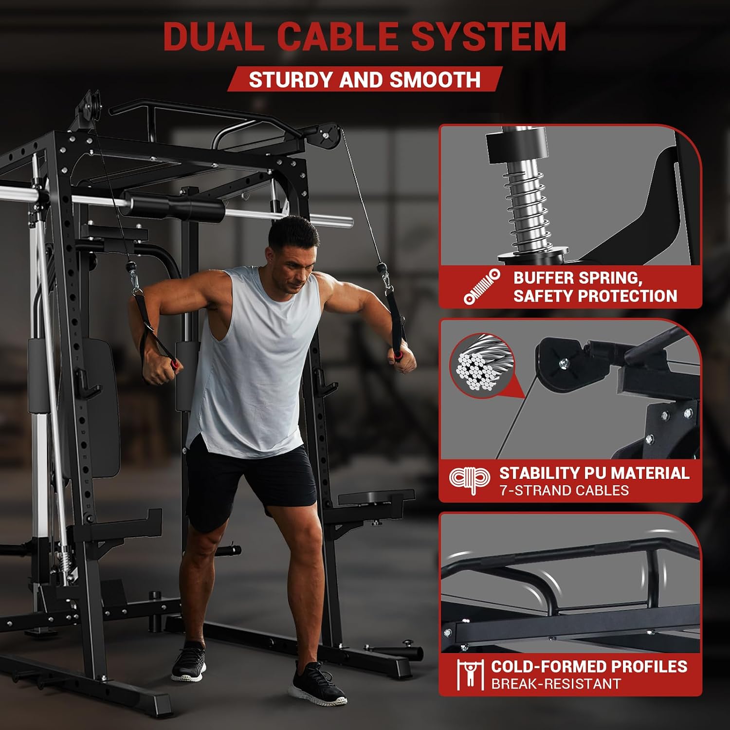 2000LBS Multi-Function Smith Machine Cable Crossover Gym Cage