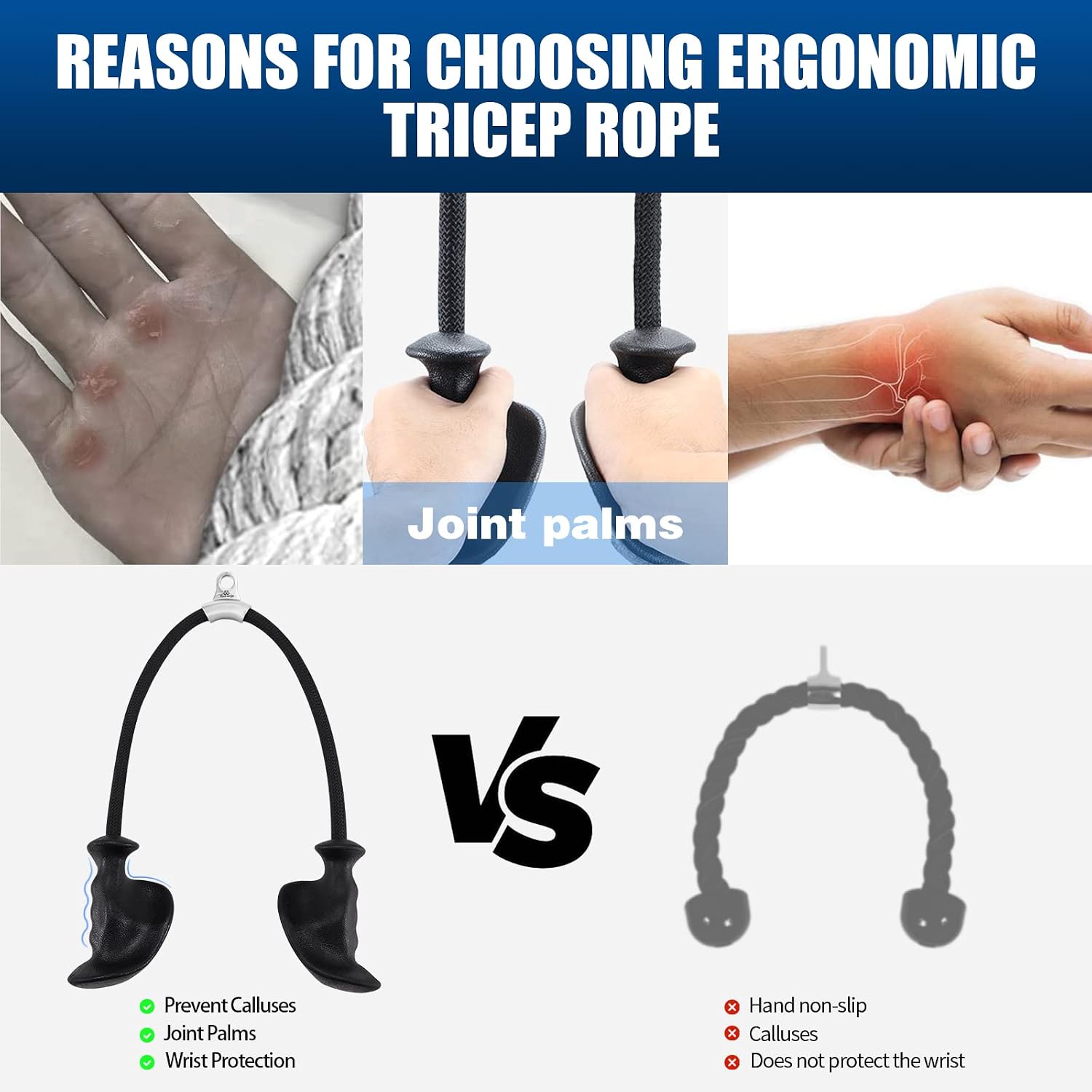 Ergonomic Tricep Rope Cable Machine Gym Attachment