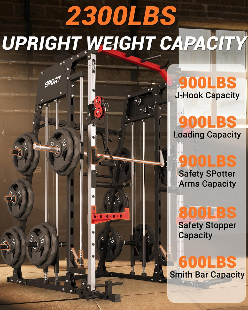 2200LBS All-in-One Smith Machine LAT Pulldown Gym Rack