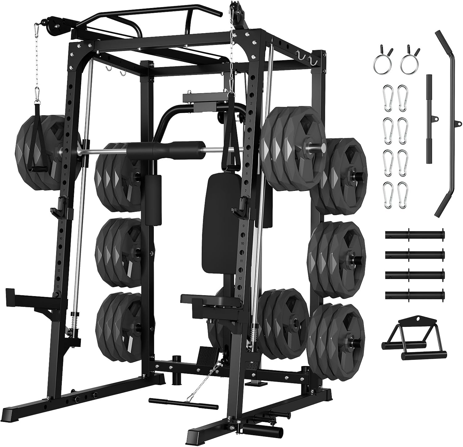 2000LBS Multi-Function Smith Machine Cable Crossover Gym Cage