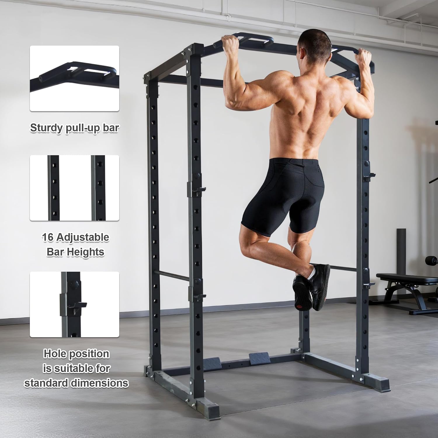 Multi-Spec Power Cage Squat Rack with J-Hooks Safety Straps Accessories