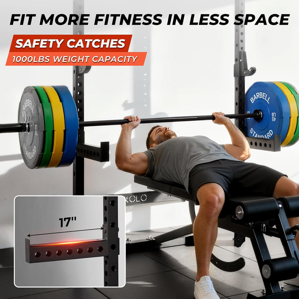 Space Saving Folding Wall Squat Rack 1000lb with Pull Up Attachments