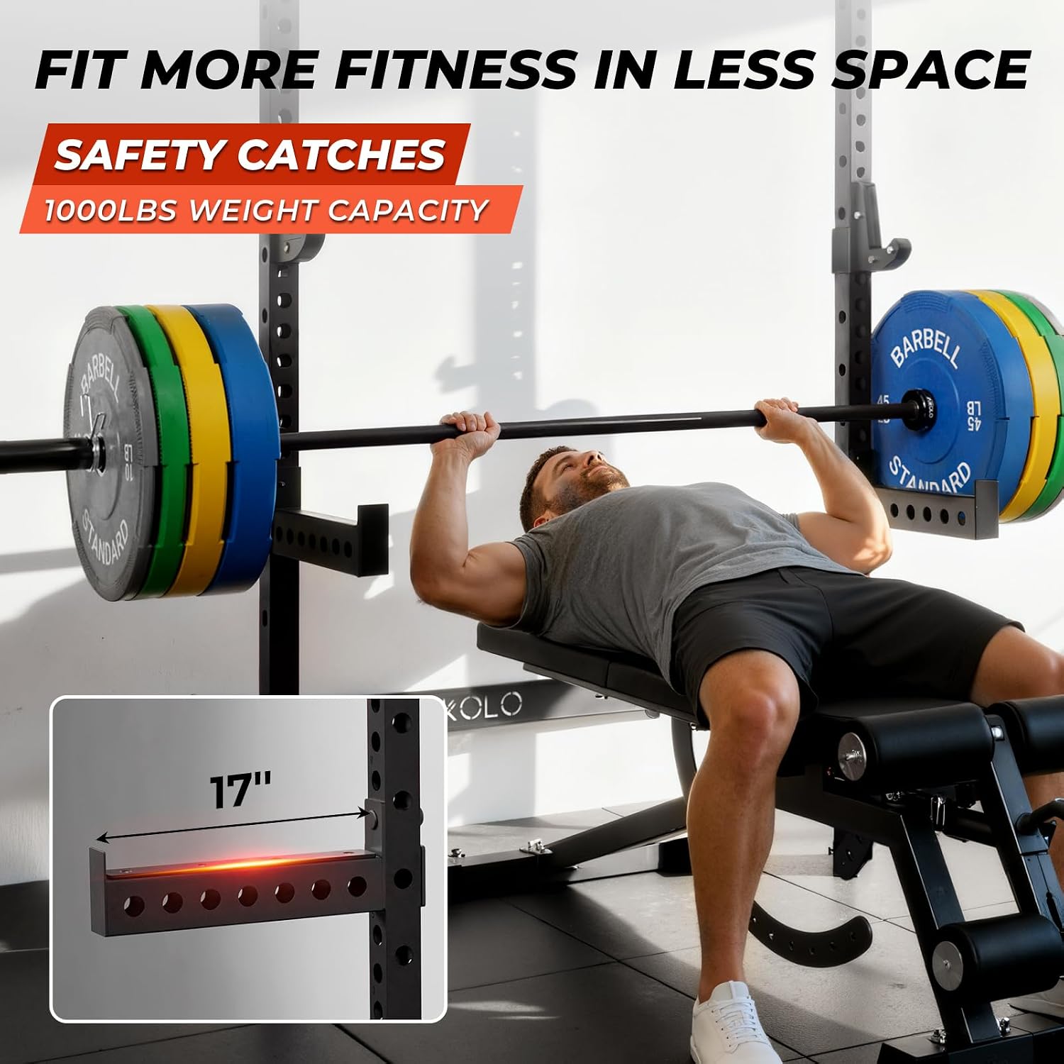 Space Saving Folding Wall Squat Rack 1000lb with Pull Up Attachments