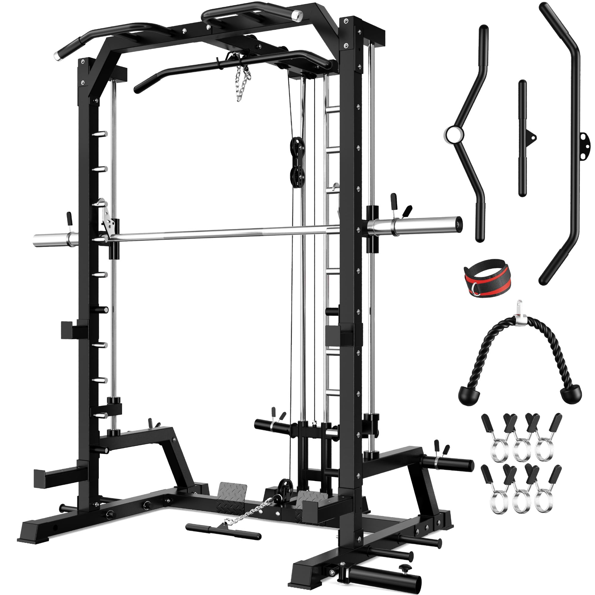 2000LBS Multi-Function Smith Machine LAT Pulldown Squat Rack