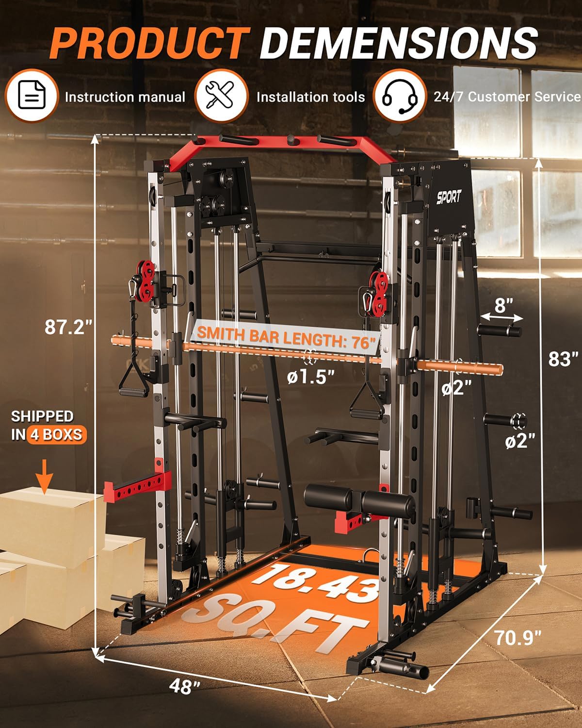2200LBS All-in-One Smith Machine LAT Pulldown Gym Rack