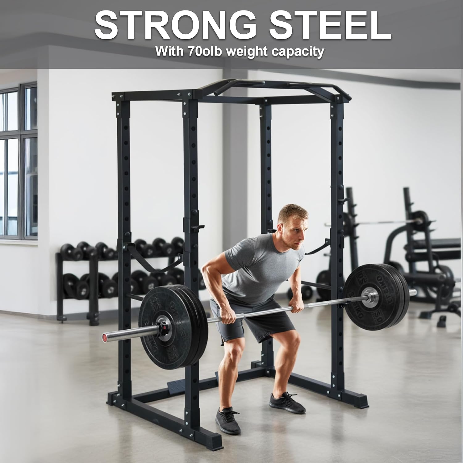 Multi-Spec Power Cage Squat Rack with J-Hooks Safety Straps Accessories