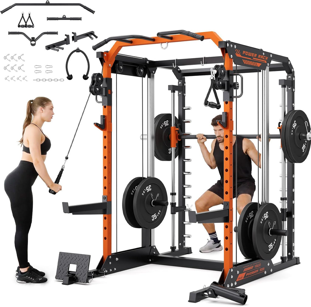 Multi-Function Smith Machine Power Cage Dual Pulley Home Gym Rack