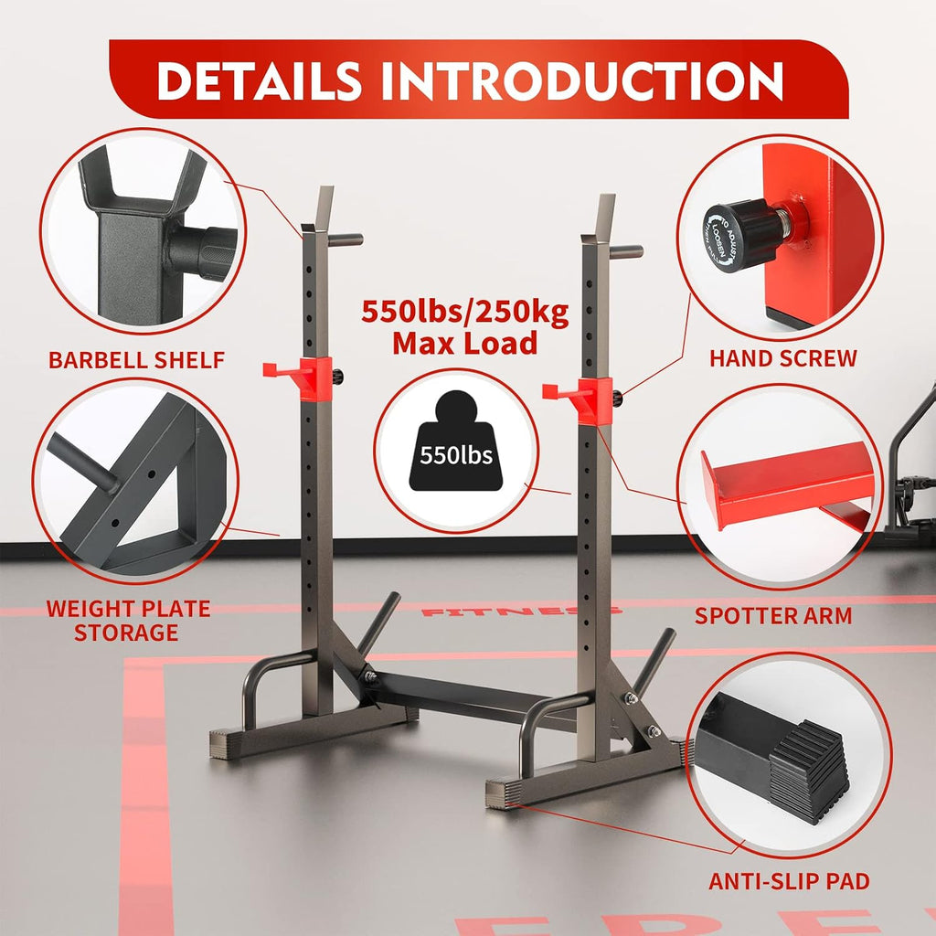 Adjustable 550LBS Multi-Function Squat Rack Home Gym Equipment