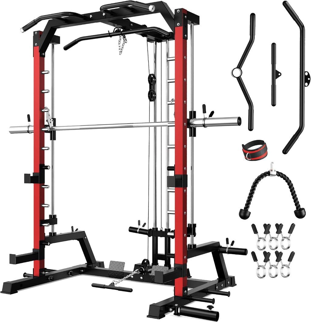 2000LBS Multi-Function Smith Machine LAT Pulldown Squat Rack