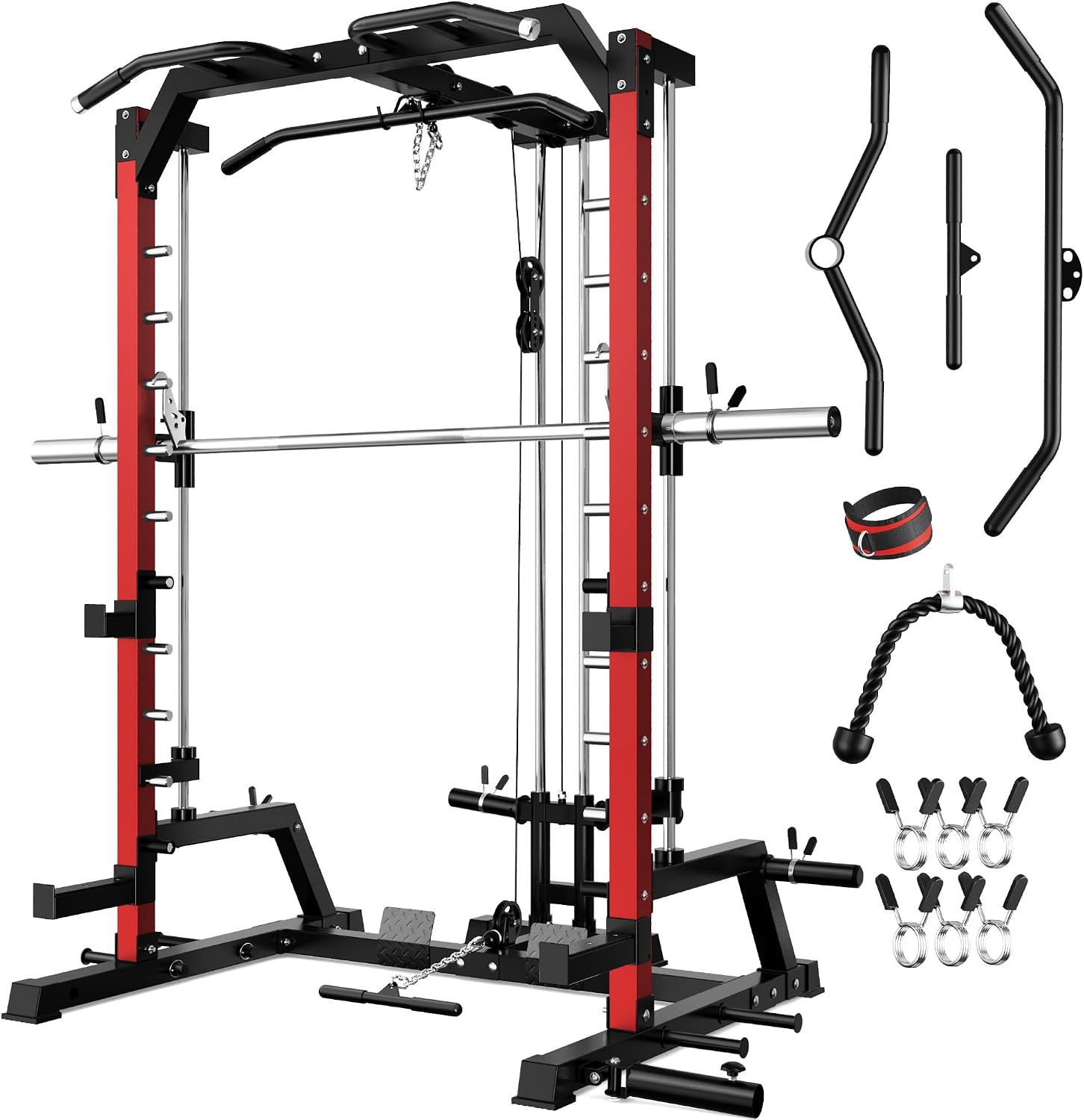 2000LBS Multi-Function Smith Machine LAT Pulldown Squat Rack