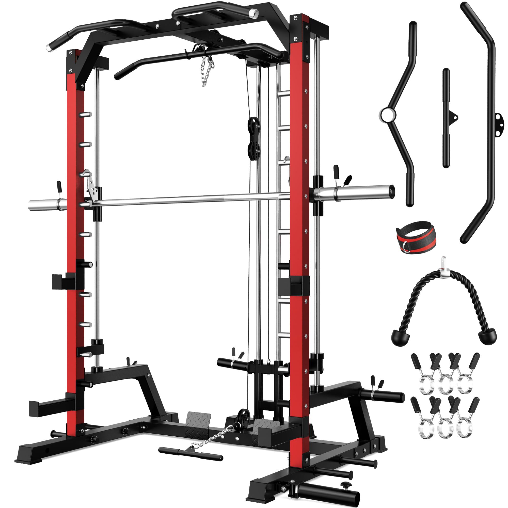 2000LBS Multi-Function Smith Machine LAT Pulldown Squat Rack