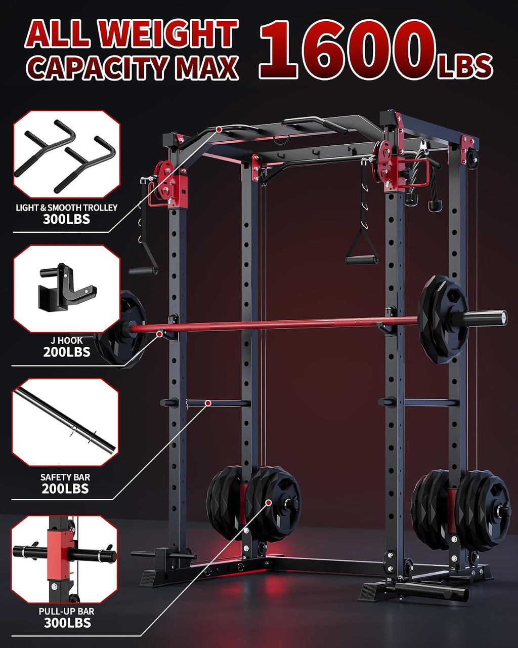 1600LB All-in-One Power Cage Dual Pulley LAT Pull Down Home Gym