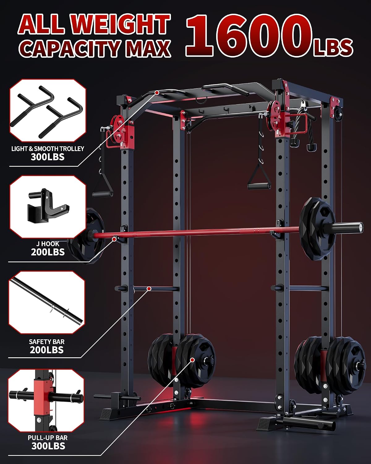 1600LB All-in-One Power Cage Dual Pulley LAT Pull Down Home Gym