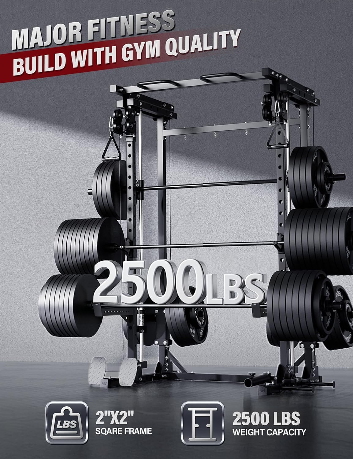 2500LBS All-in-One Smith Machine Dual Pulley Gym Rack