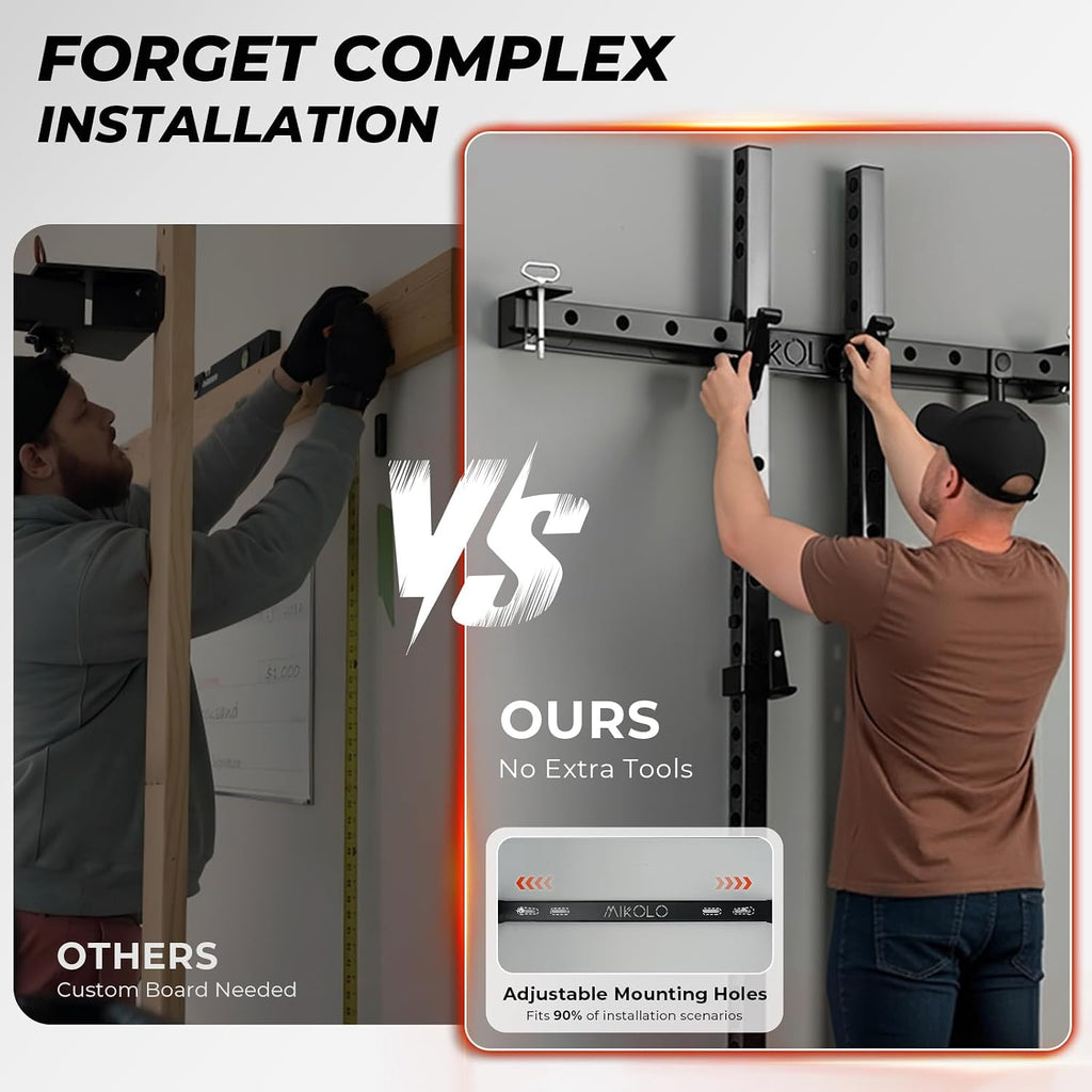 Space Saving Folding Wall Squat Rack 1000lb with Pull Up Attachments