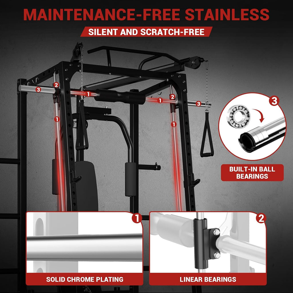 2000LBS Multi-Function Smith Machine Cable Crossover Gym Cage