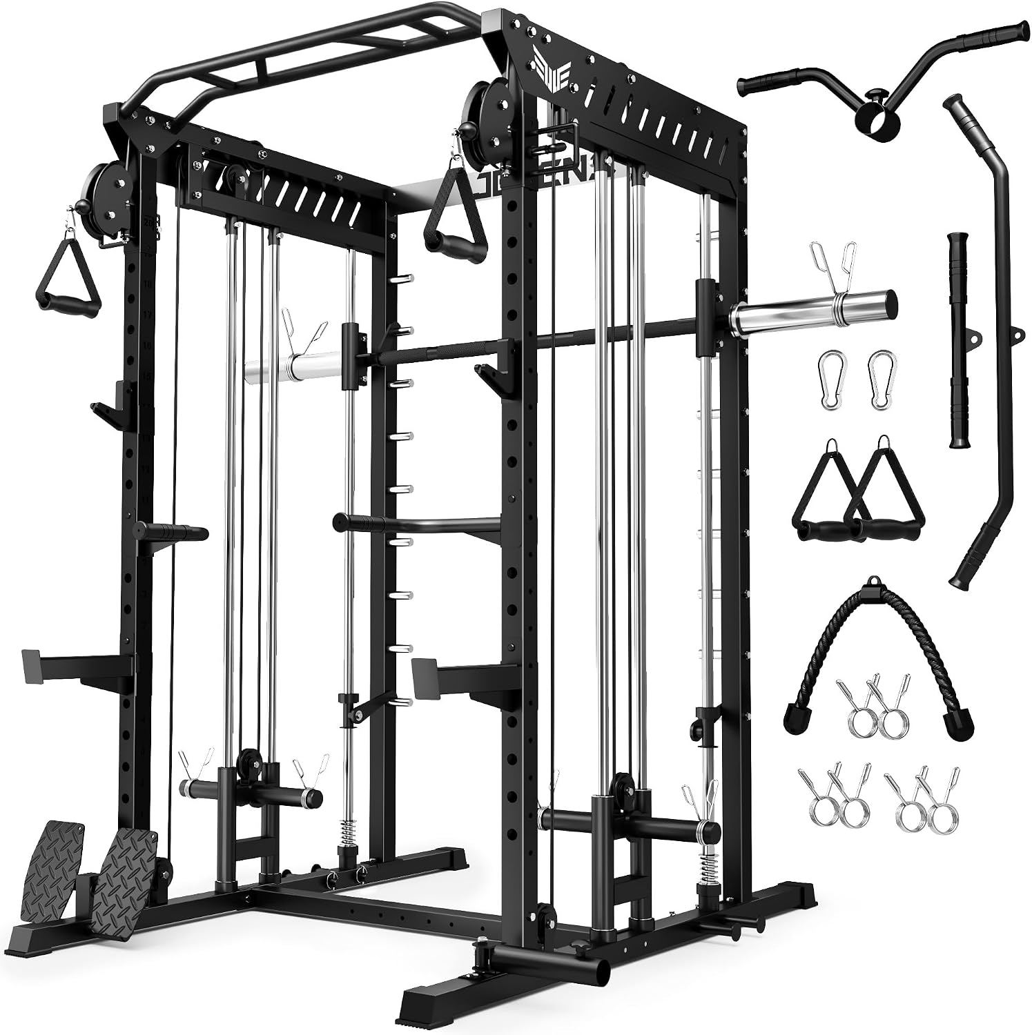 2000LBS All-in-One Smith Machine Dual Pulley Squat Rack