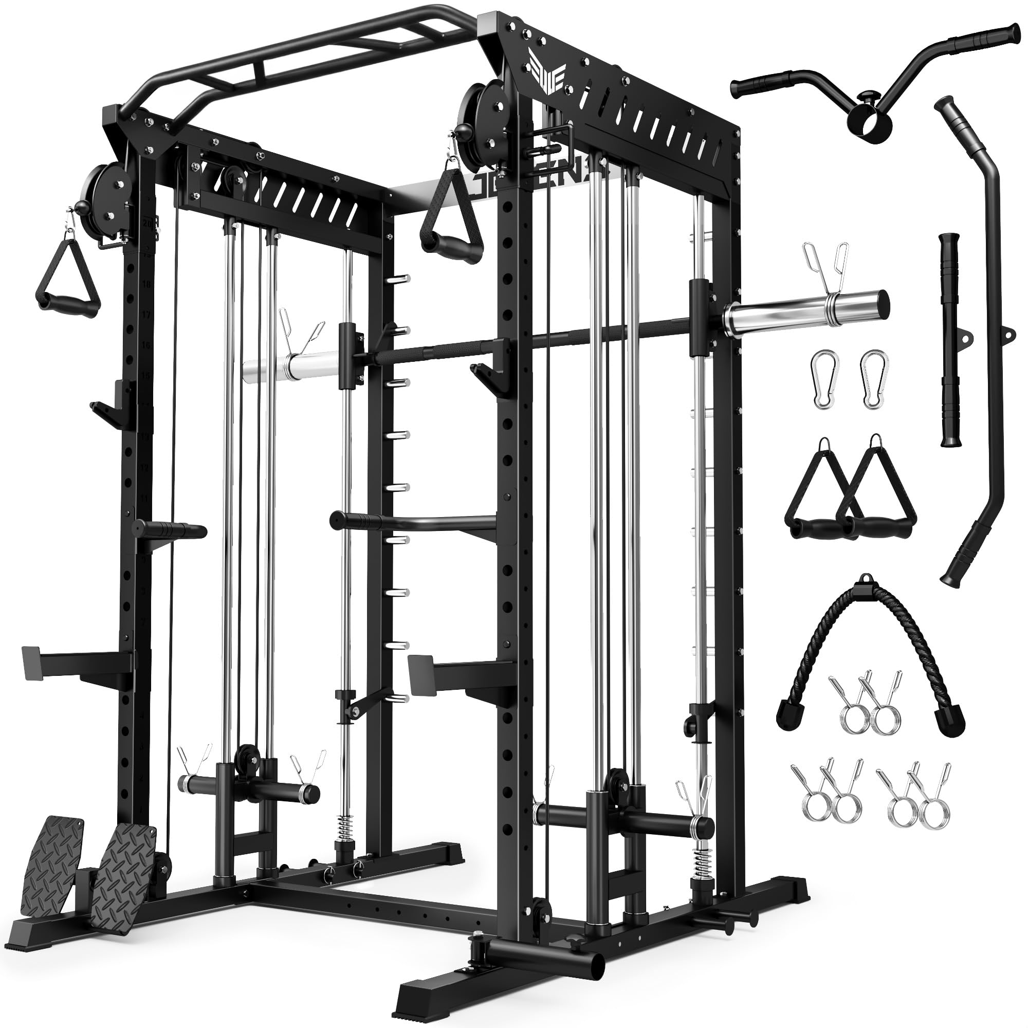 2000LBS All-in-One Smith Machine Dual Pulley Squat Rack