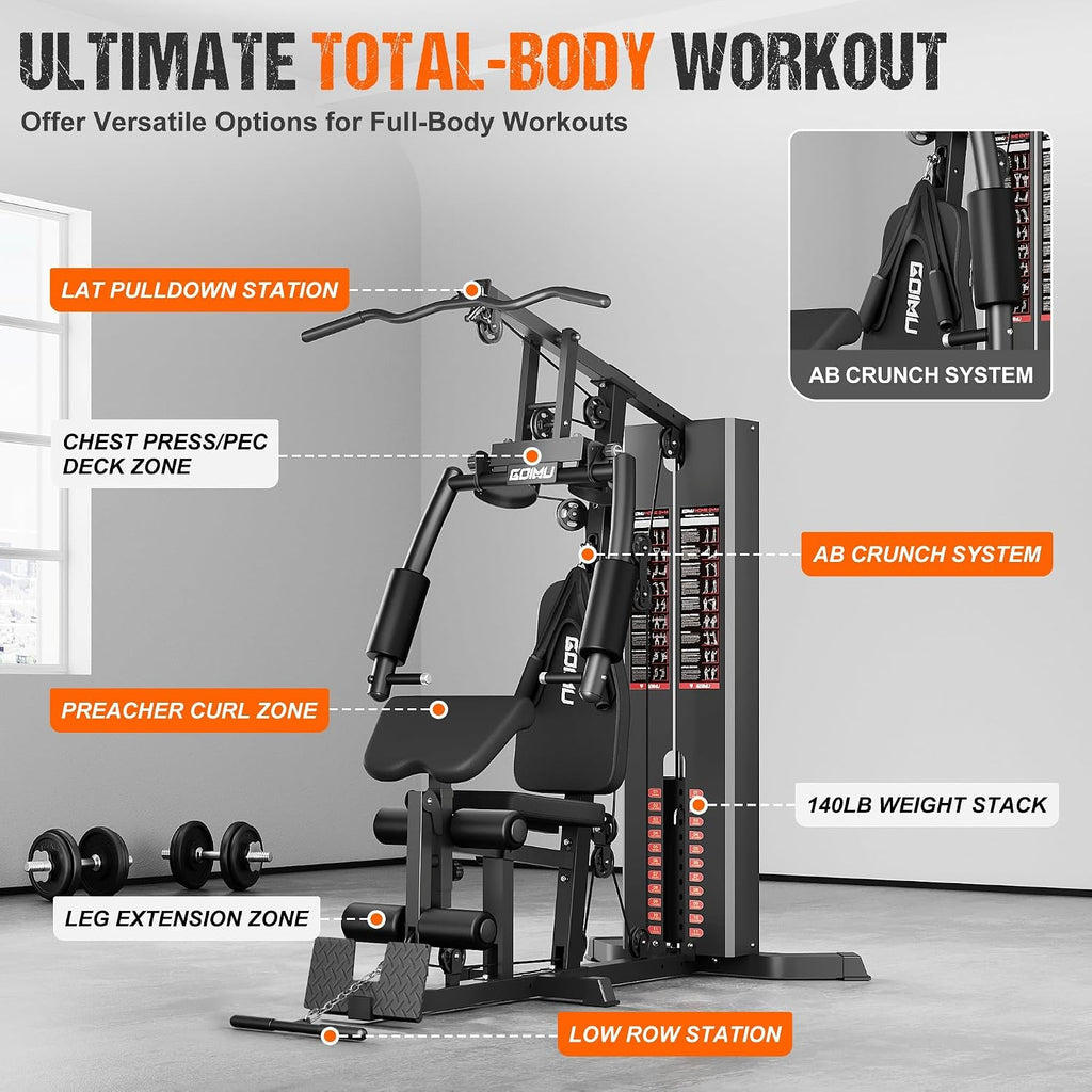 Multifunctional Home Gym Station 140LBS Weight Stack Full Body Training