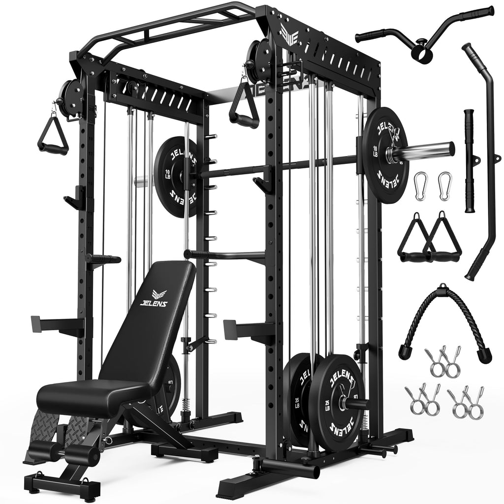 2000LBS Multi-Function Smith Machine Dual Pulley Gym Cage
