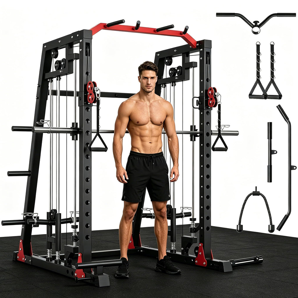 2200LB Smith Machine Power Cage Dual Pulley Full Body Gym