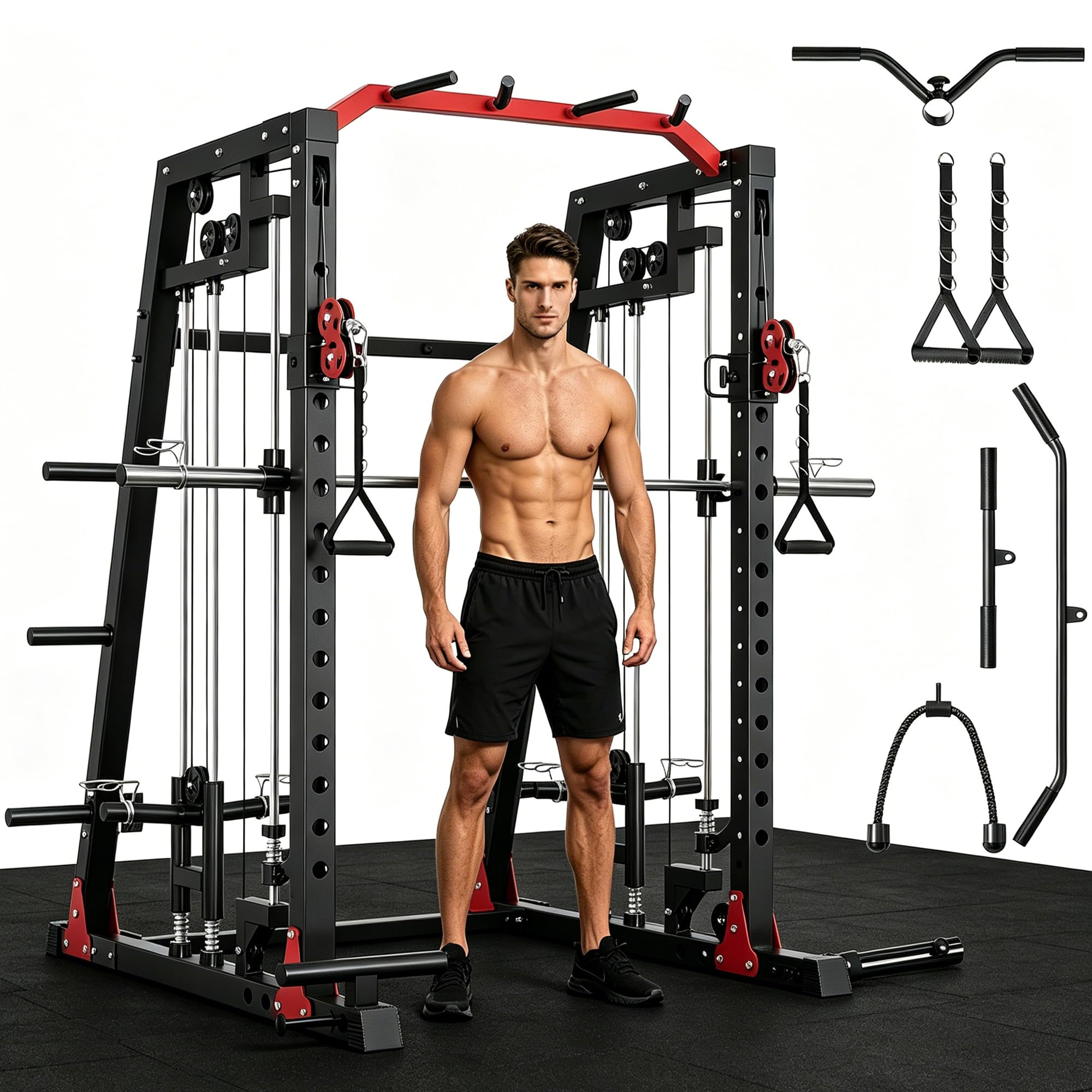 2200LB Smith Machine Power Cage Dual Pulley Full Body Gym