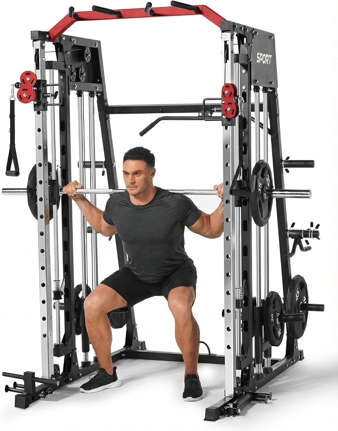 2200LBS All-in-One Smith Machine LAT Pulldown Gym Rack