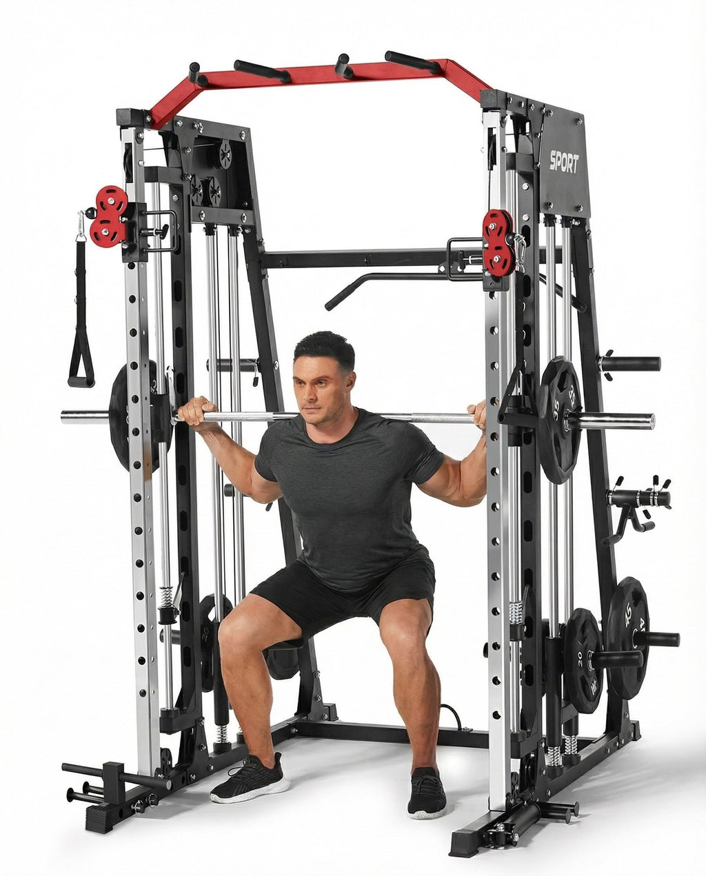 2200LBS All-in-One Smith Machine LAT Pulldown Gym Rack