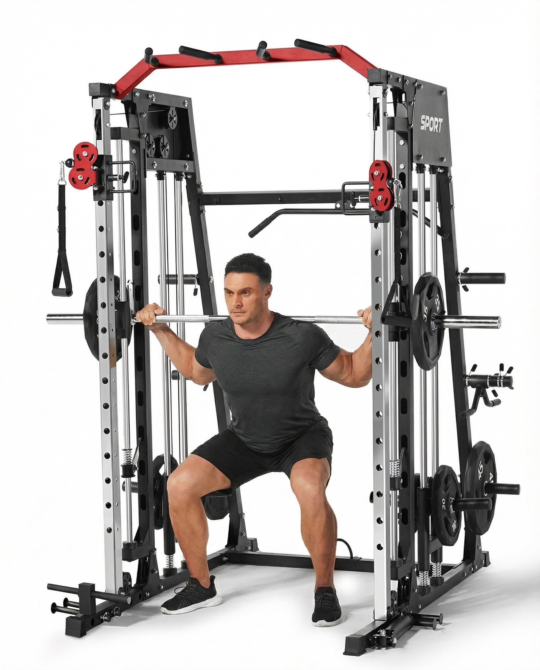 2200LBS All-in-One Smith Machine LAT Pulldown Gym Rack