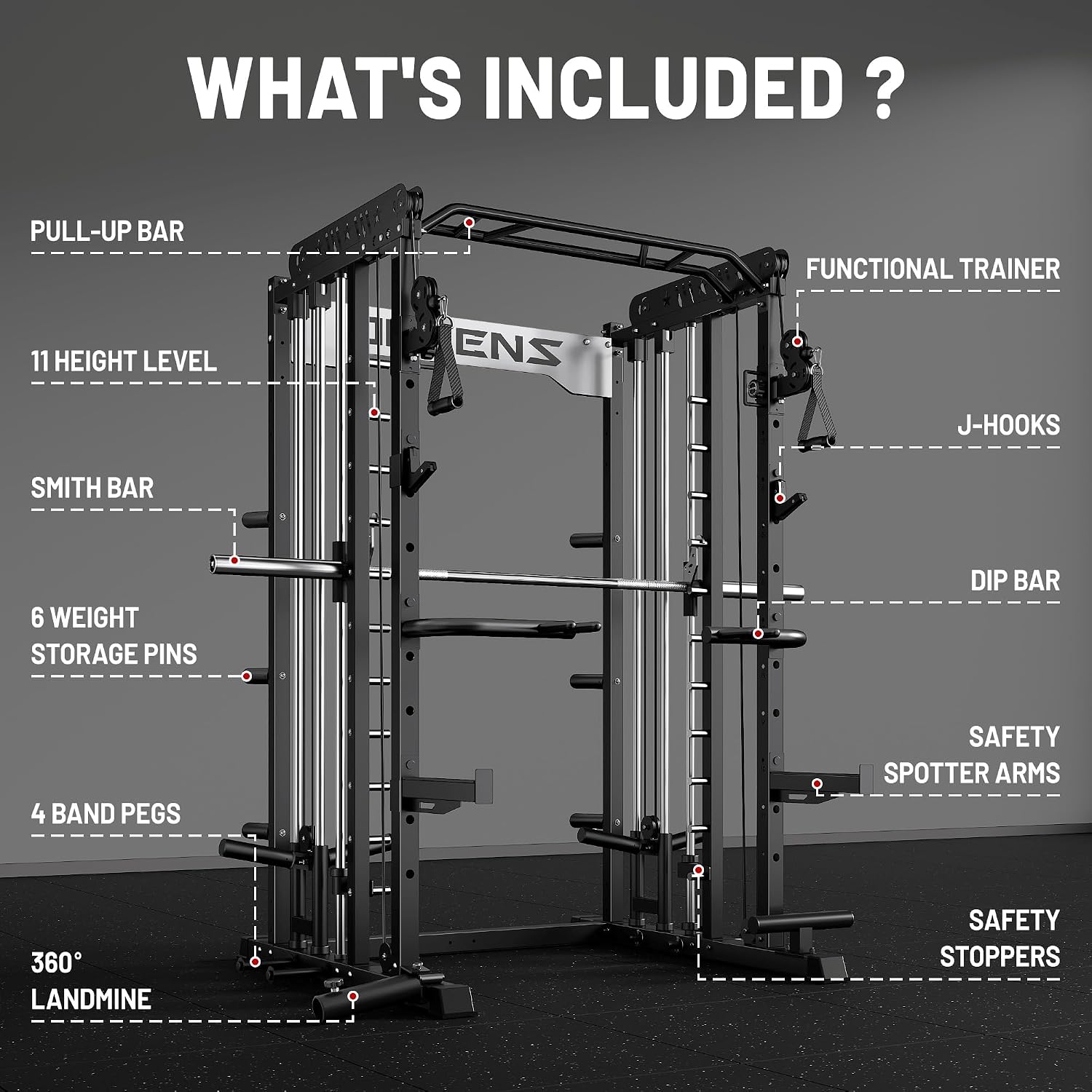 Multi-Function Smith Machine Cage Cable Crossover Home Squat Rack