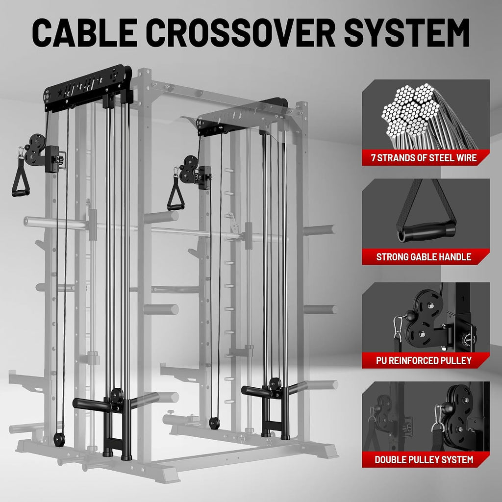 Multi-Function Smith Machine Cage Cable Crossover Home Squat Rack