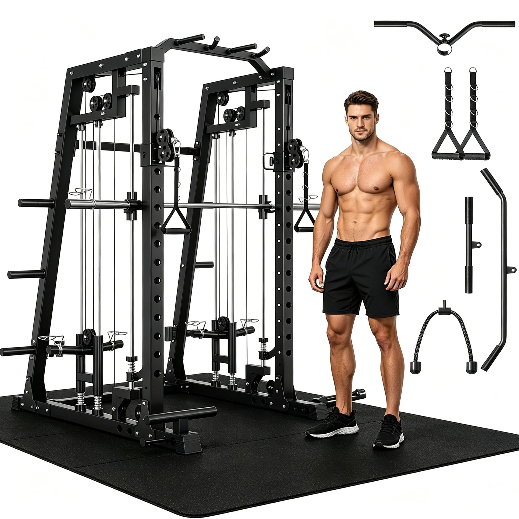 2200LB Smith Machine Power Cage Dual Pulley Full Body Gym