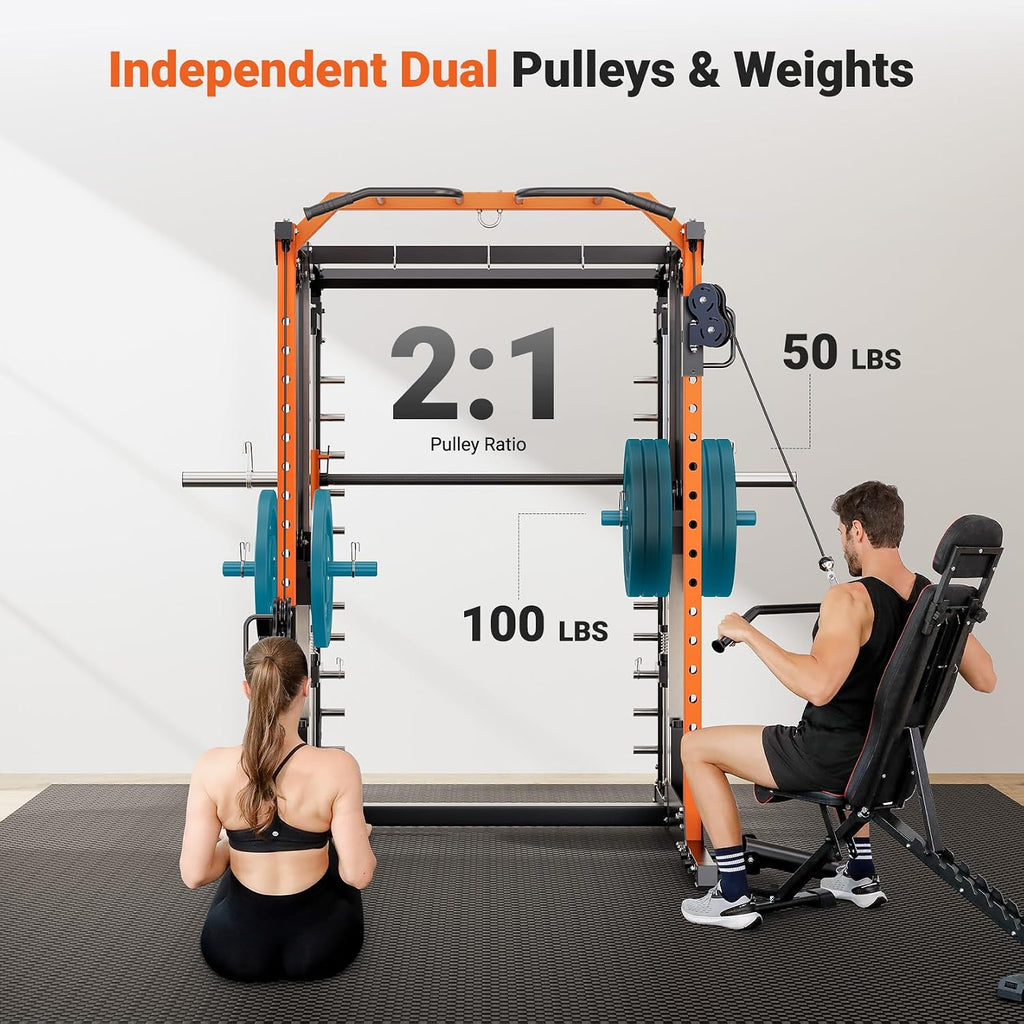 Multi-Function Smith Machine Power Cage Dual Pulley Home Gym Rack