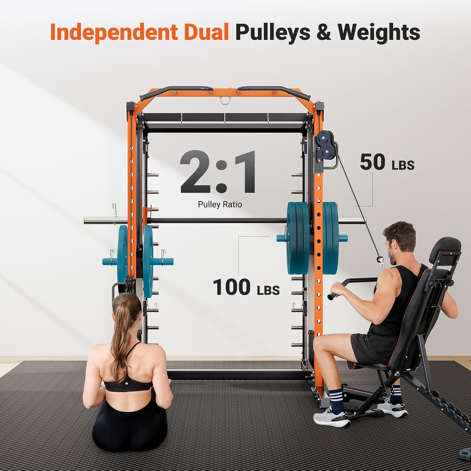 Multi-Function Smith Machine Power Cage Dual Pulley Home Gym Rack