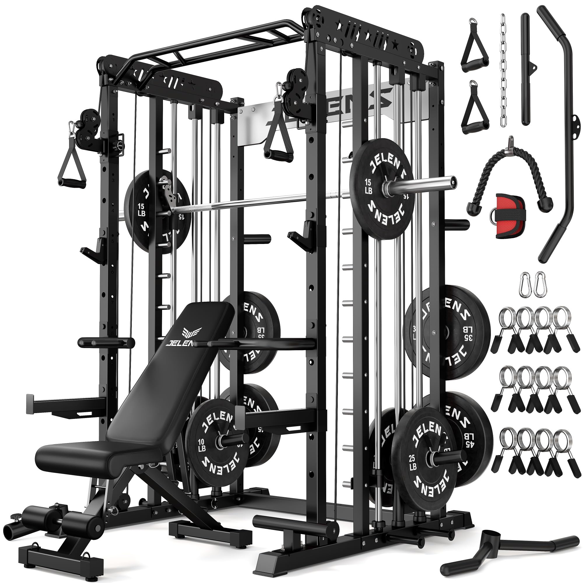 Multi-Function Smith Machine Cage Cable Crossover Home Squat Rack